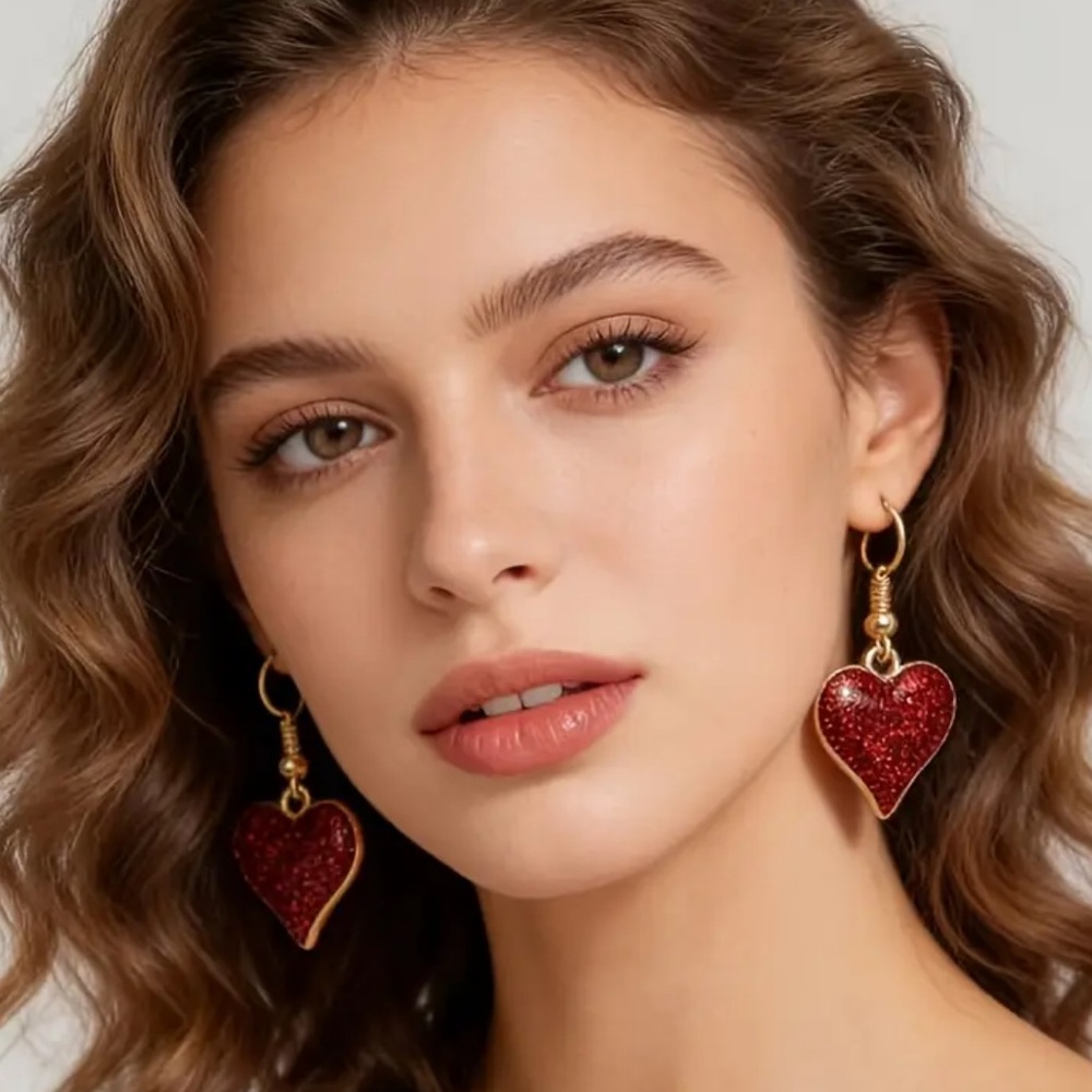 Gold-Tone Red Heart Drop Earrings